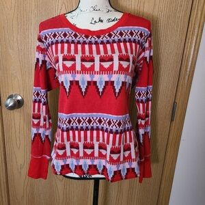 Victoria's Secret waffle knit geometric winter Aztec tribal print pajama top